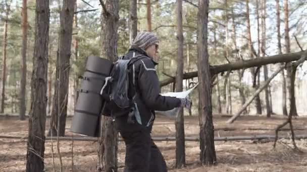 Langlauf Orientierungstourist Läuft Waldgebiet Seinem Ziel Entgegen — Stockvideo