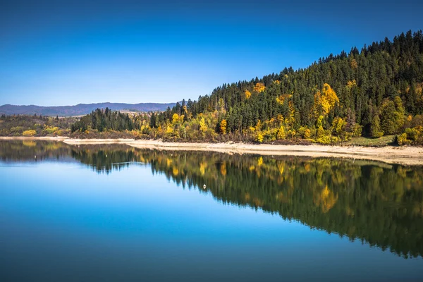 Autumn forest reflected in water. Colorful autumn morning in the — Stock Photo, Image