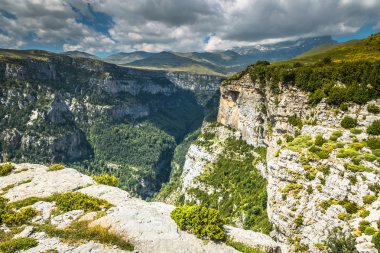 Pirene Dağları peyzaj - yaz anisclo kanyonda. Huesca,