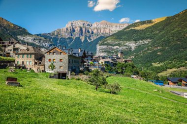 Torla town in Ordesa National pakr in the spanish pyrenees. clipart