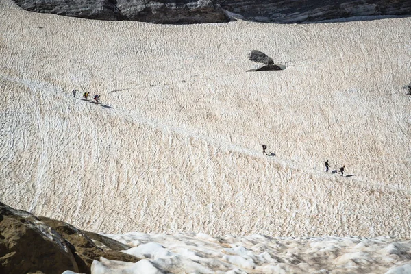 Personnes voyageant en montagne Grand groupe de touristes — Photo