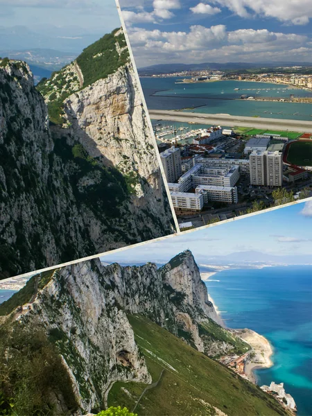 Koláž Gibraltaru skalní Panorama v nočním soumraku — Stock fotografie