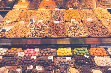 Barcelona, La Boqueria A kapalı çarşısının balık, et, vegetabl için