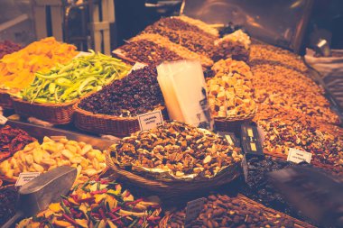 Barcelona, La Boqueria A kapalı çarşısının balık, et, vegetabl için
