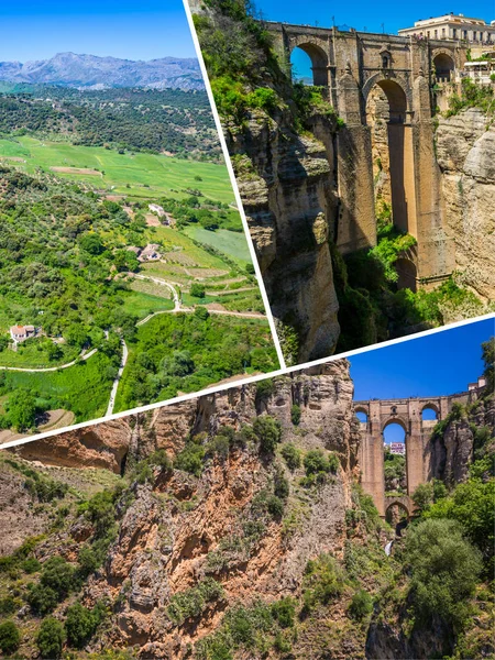 Koláž z Ronda, Španělsko na most Puente Nuevo. — Stock fotografie