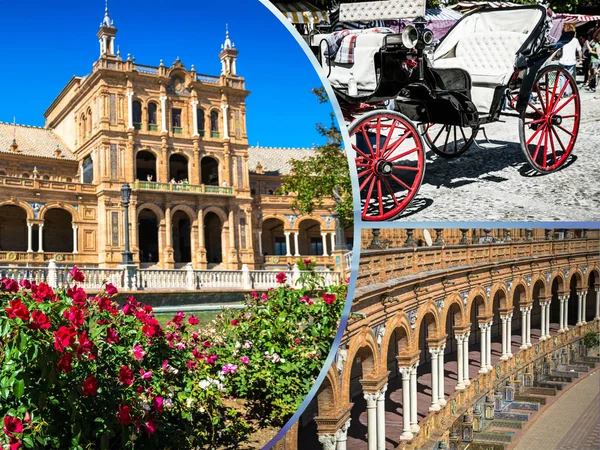 Collage de Plaza de España Sevilla, Andalucía, España , — Foto de Stock
