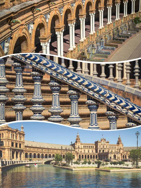 Коллаж Plaza de Espana Seville, Андалусия, Испания , — стоковое фото