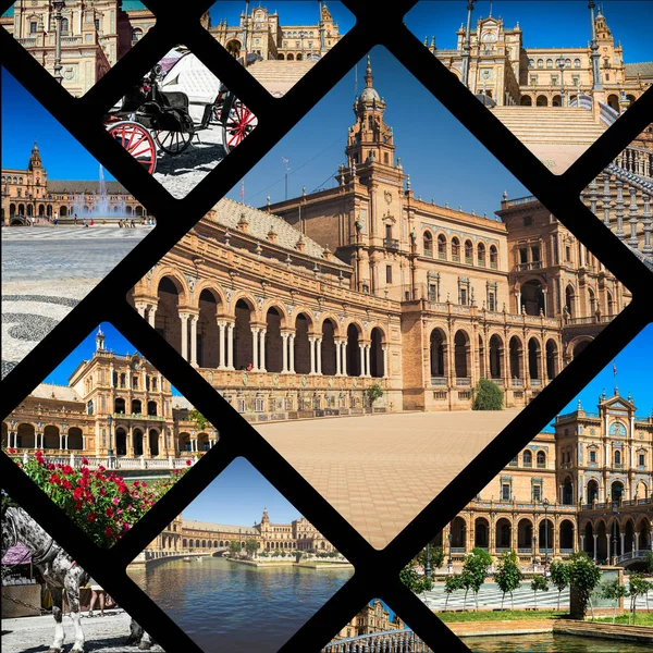 Коллаж Plaza de Espana Seville, Андалусия, Испания , — стоковое фото