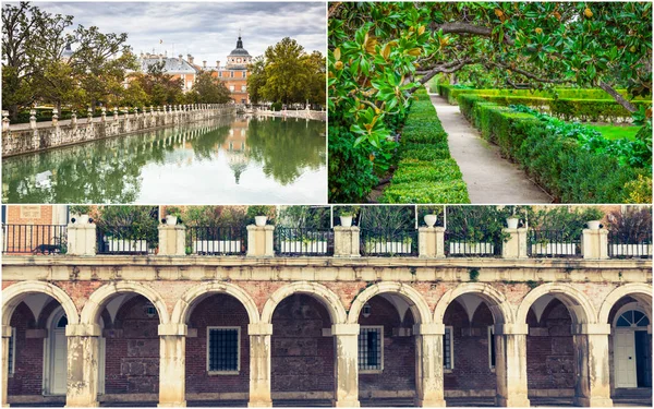 Collage av Kungliga slottet i Aranjuez, Madrid, Spanien — Stockfoto