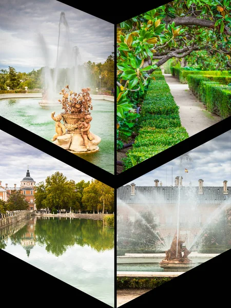 Collage van Koninklijk Paleis van Aranjuez, Madrid, Spanje — Stockfoto