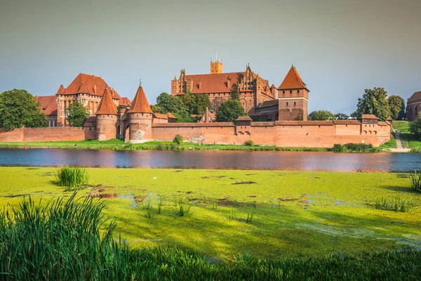 在波兰，欧洲的 Nogat 河的马尔堡城堡 — 图库照片