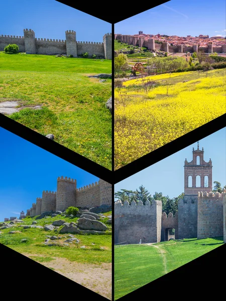 Collage of Medieval city walls of Avila, Spain. — Stock Photo, Image