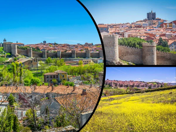Collage der mittelalterlichen Stadtmauern von Avila, Spanien. — Stockfoto