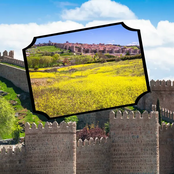 Collage of Medieval city walls of Avila, Spain. — Stock Photo, Image