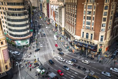 Madrid, İspanya - 14 Eylül 2016: Gran Via, m sokak olduğunu