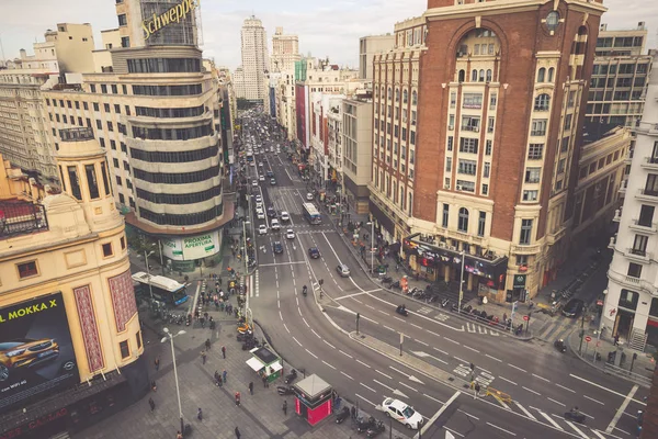 MADRID, SPAIN - September 14, 2016: Gran Via,The street is the m — Stock Photo, Image