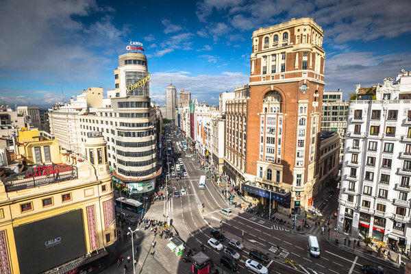 MADRID, SPAIN - September 14, 2016: Gran Via,The street is the main shopping district of Madrid.