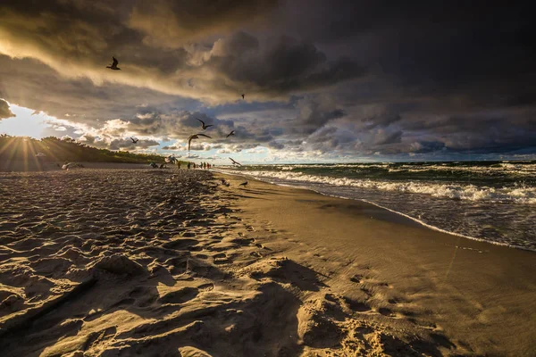 Seascape with dark, dramatic, stormy cumulonimbus cloud formatio — Stock Photo, Image