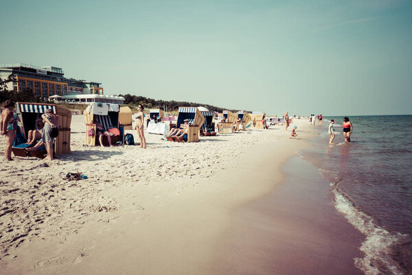 Jurata,Poland-September 9,2016:Wicker chairs on Jurata beach on 