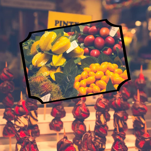 Collage Met Smakelijke Vruchten Groenten — Stockfoto