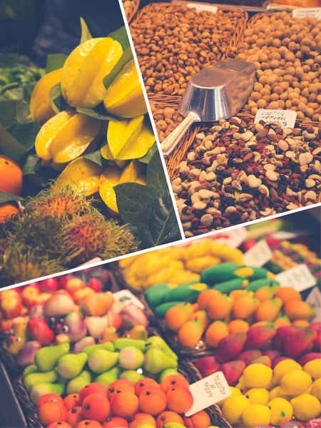 Colagem Com Frutas Legumes Saborosos — Fotografia de Stock