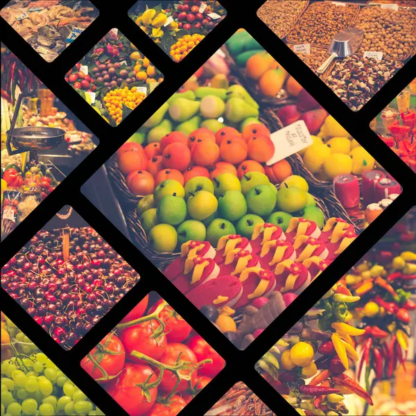 Collage Met Smakelijke Vruchten Groenten — Stockfoto