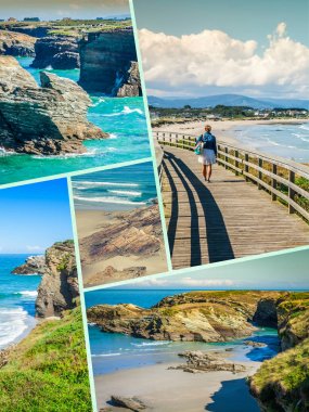 Galicia İspanya catedrales plaj seyahat fotoğraf kolaj.