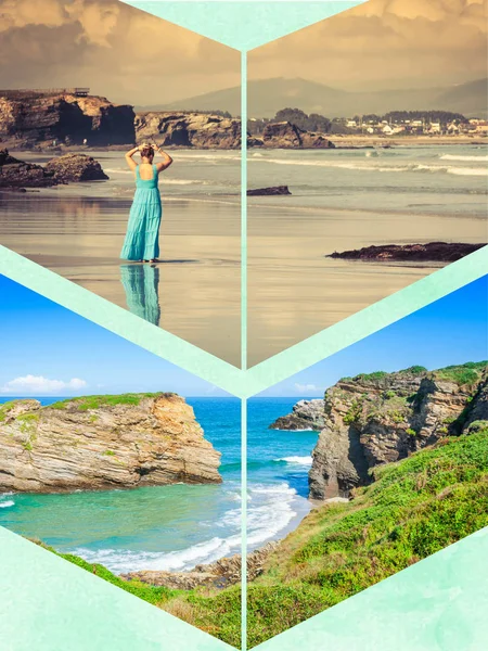 Collage Travel Pictures Catedrales Beach Galicia Spain — Stock Photo, Image