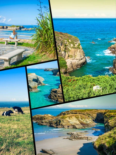 Collage Van Foto Van Het Strand Catedrales Galicië Spanje — Stockfoto