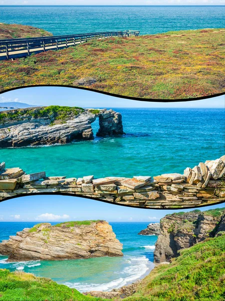 Collage Van Foto Van Het Strand Catedrales Galicië Spanje — Stockfoto