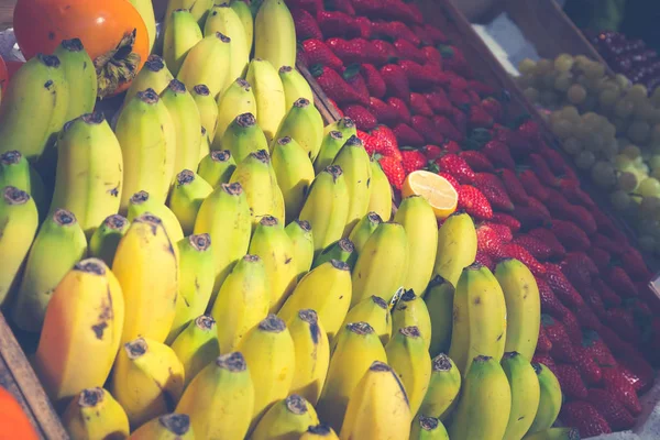 Freshly Harvested Collection Organic Fruits Background Colorful Fruits Market Stand — Stock Photo, Image