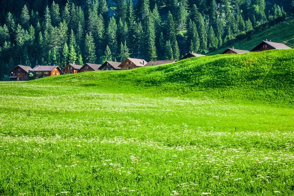 Case din lemn în Steg, Malbun, în Lichtenstein, Europa — Fotografie, imagine de stoc