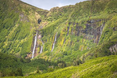 Flores Island Azores manzara. Pozo da Alagoin şelaleler