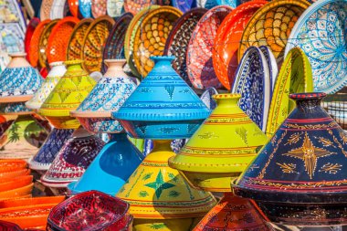 Tajines içinde belgili tanımlık çarşı, Marrakesh, Morocco