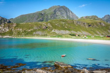 güzel manzara Norveç, lofoten Adaları'eggum Beach
