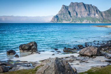 güzel manzara Norveç, lofoten Adaları'eggum Beach