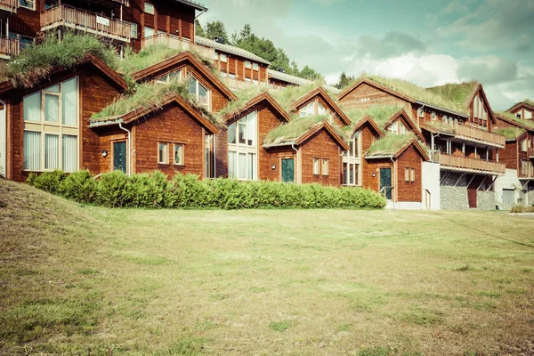 Típica casa noruega con césped en el techo — Foto de Stock