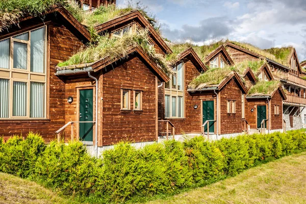 Típica casa noruega con césped en el techo —  Fotos de Stock