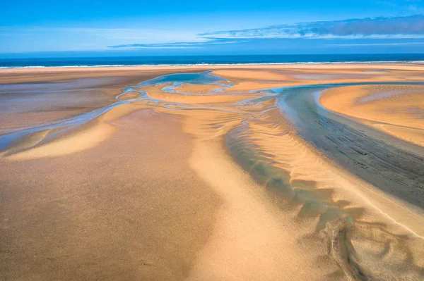 Aerial drone view of icelandic Raudasandur beach with azure wate — Stock Photo, Image