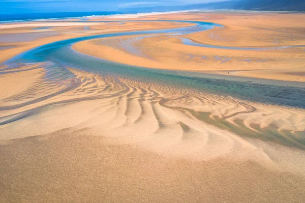 Aerial drone view of icelandic Raudasandur beach with azure wate — Stock Photo, Image