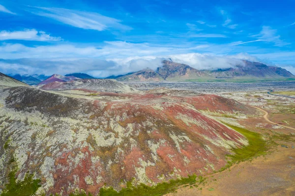 Légi drón kilátás vulkáni táj Izland Berserkjahraun, — Stock Fotó