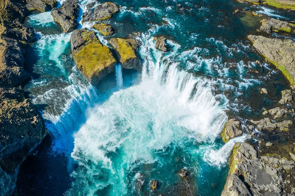 Veduta aerea paesaggio della famosa cascata Godafoss in Islanda — Foto Stock