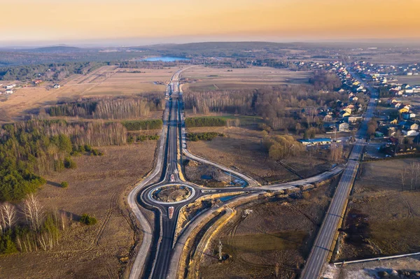 Aerial view over polish road in Sukow — Stok fotoğraf