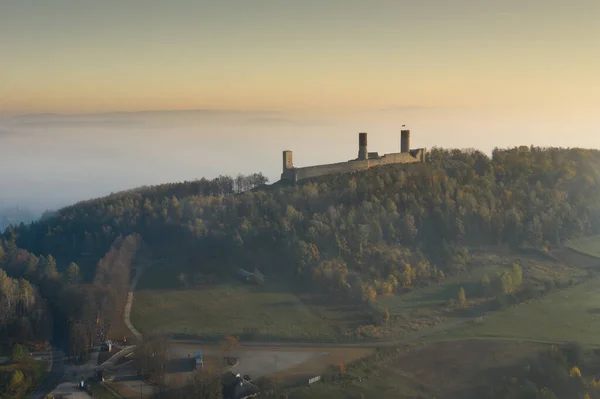 Castle Checiny near Kielce,Poland aerial view — Stock Photo, Image