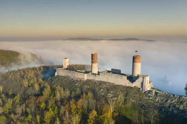 Castle Checiny near Kielce,Poland aerial view — Stock Photo, Image