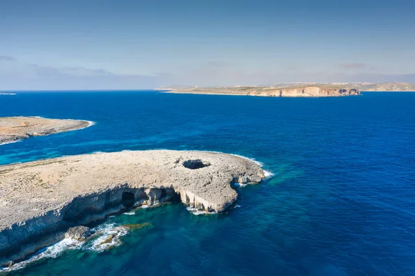 Großes Natürliches Loch Fels Korallenlagune Insel Malta — Stockfoto