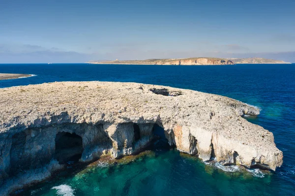 Großes Natürliches Loch Fels Korallenlagune Insel Malta — Stockfoto