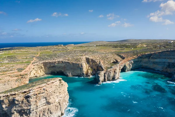 Luftbild Der Drohne Die Berühmte Blaue Lagune Mittelmeer Comino Insel — Stockfoto