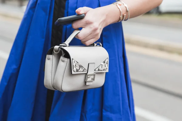 Detail of bag at Milan Fashion Week — Stock Photo, Image