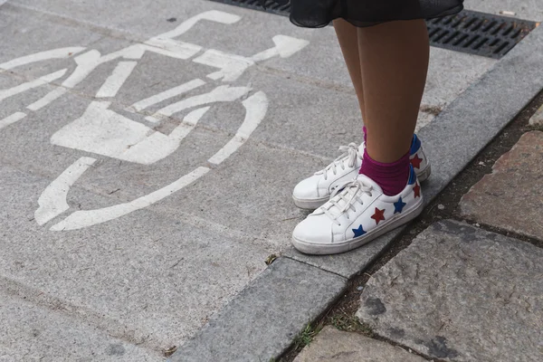 Ayrıntı ayakkabı Milano Moda Haftası sırasında — Stok fotoğraf